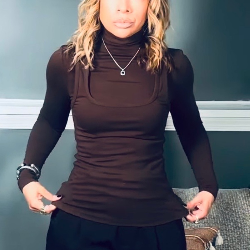 NWT Commense 2 in 1 Mock Neck Jersey Top
